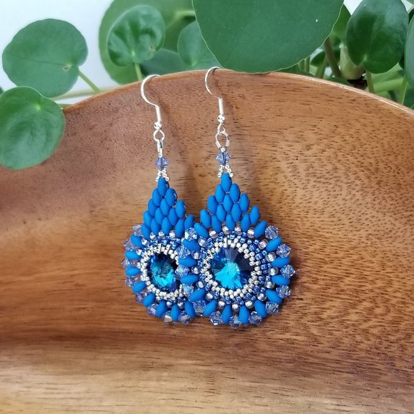 Handmade Ocean Blue  Crystal Cathedral Window Earrings - Picture 3 of 6